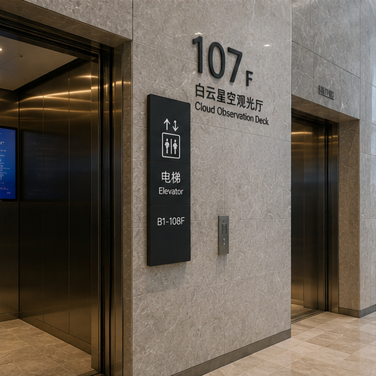 Commercial Building Elevator Signage and Vertical Circulation Wayfinding System for Multi-Level Navigation